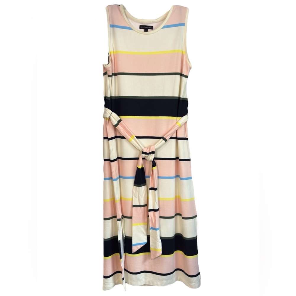 Banana Republic Stripe Ponte Midi Sleeveless Pink Blush Dress Size XL